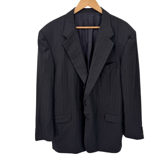 Hickey Freeman Boardroom Blazer Jacket Mens 48 Long Black Gray Pinstripe Wool - Picture 1 of 10